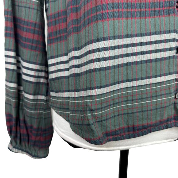 Madewell V-Neck Button Down Shirt in Pineview Plaid Green Flannel Top - Picture 9 of 13